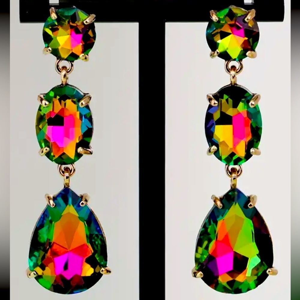 TEARDROP AND OVAL SHAPE LONG DANGLE EARRINGS ELEGANT LUXURY STYLE - Picture 2 of 5